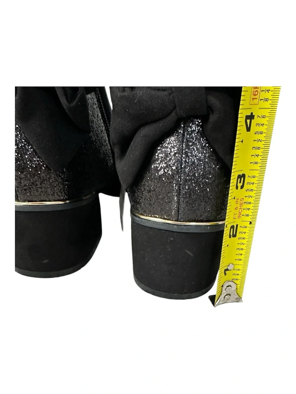 THE CHILDREN’S PLACE Girls Black Suede Glitter Gold Trim Bow Boots Size 6 NWT
